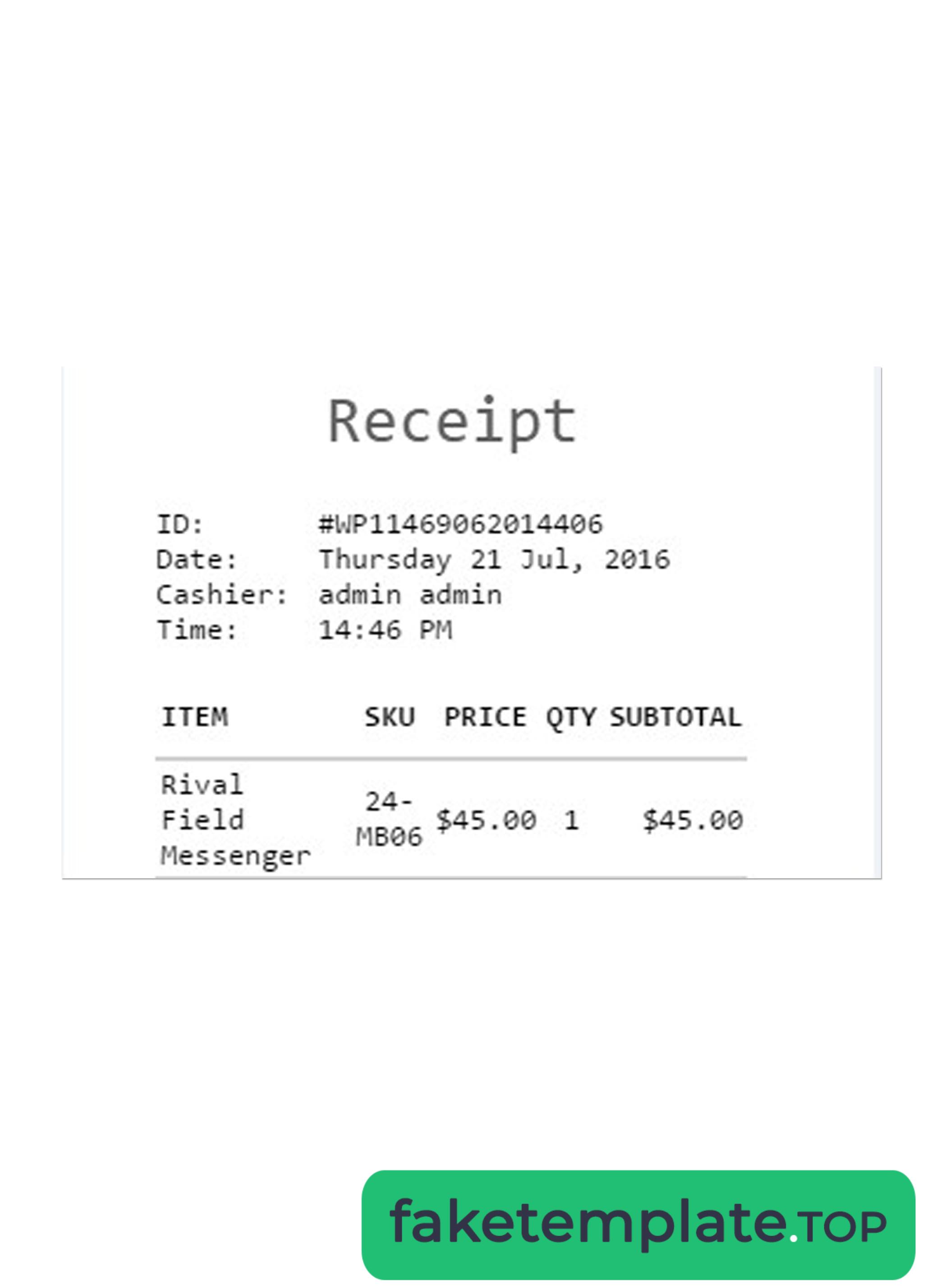 Feature of fake CASH RECEIPT template